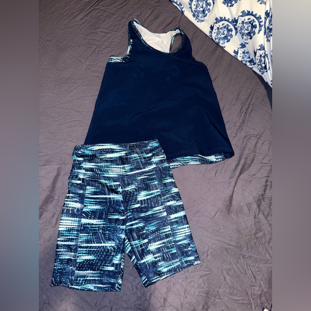 Blue and Black Activewear Set